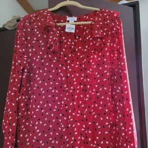 Long sleeve red heart print nwt flowy blouse